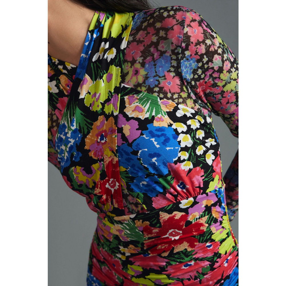 NWT women’s ANTHROPOLOGIE floral colorful Mesh Halter Mock-Neck midi Dress sz XL - Picture 3 of 11